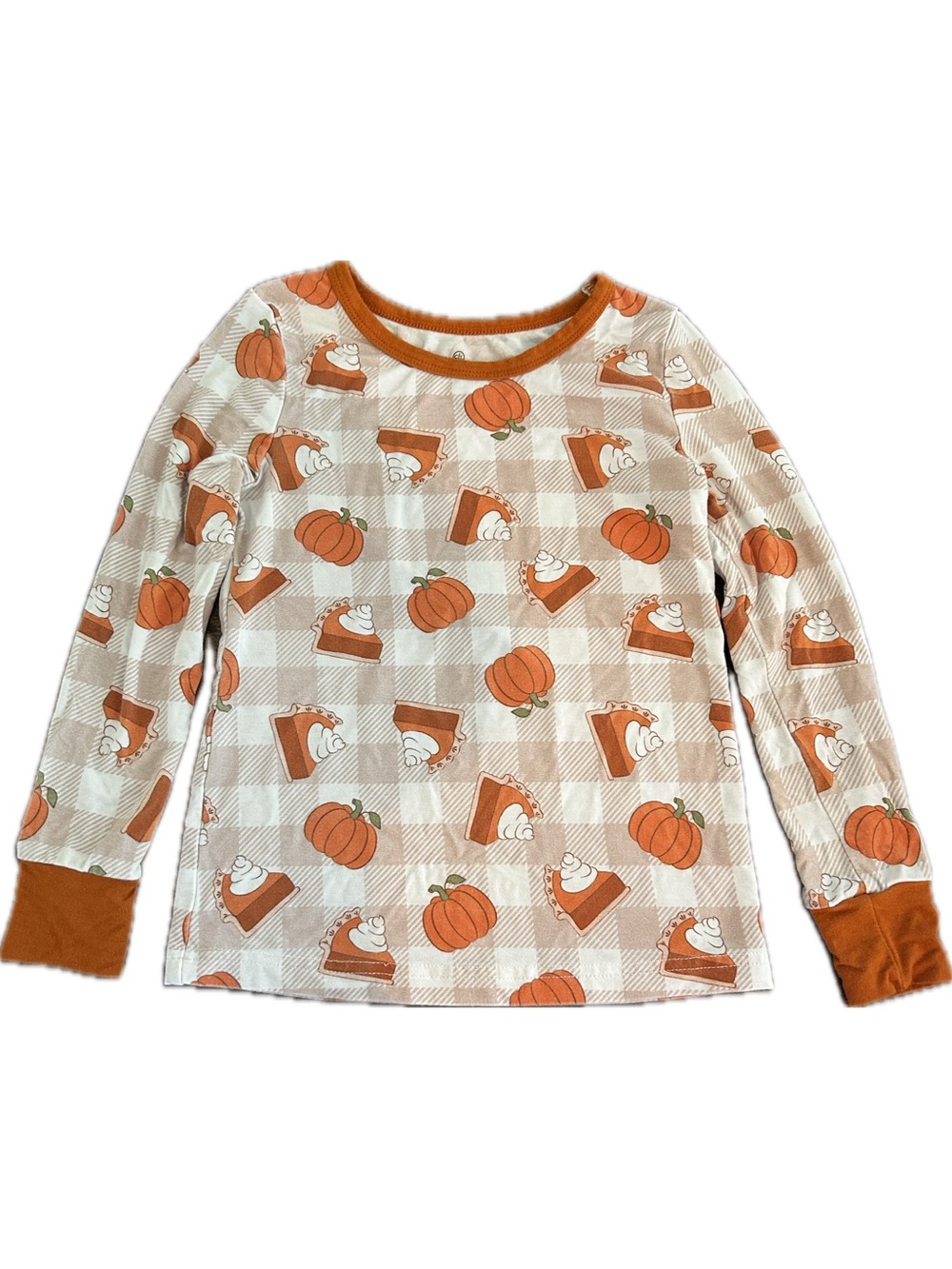 Caden Lane Fall Pumpkin Pie Print Bamboo Plaid Pajama Top - Orange - 4T